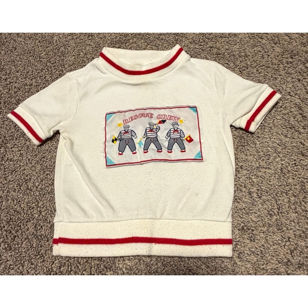 Vintage Rescue Crew Toddler Shirt Size 3 White Nautical Sailor Ringer Tee